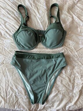 Cupshe Olive Green Underwire High-Waist Bikini